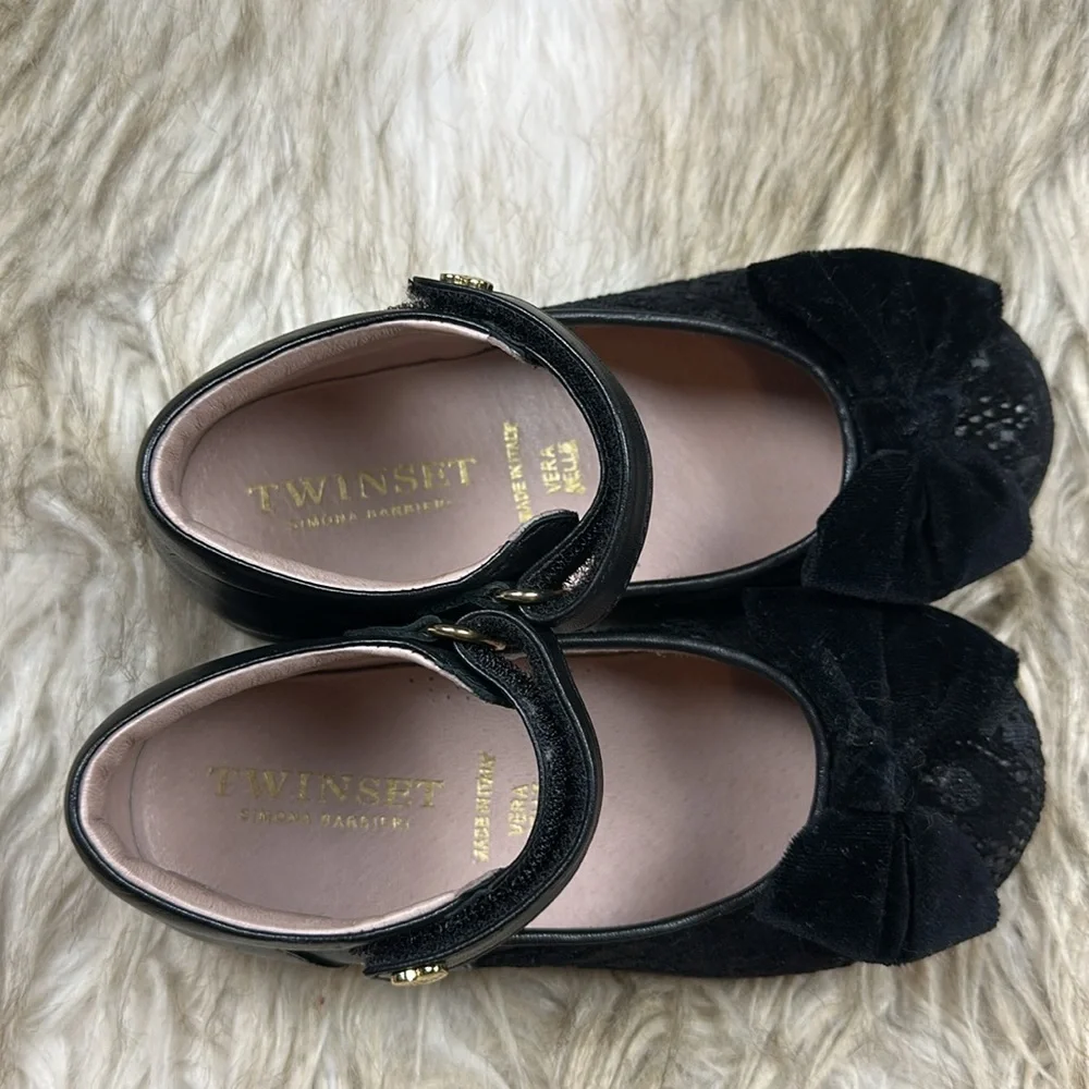 Size 28 Twin-Set Black Kids Dress Shoes with Bow